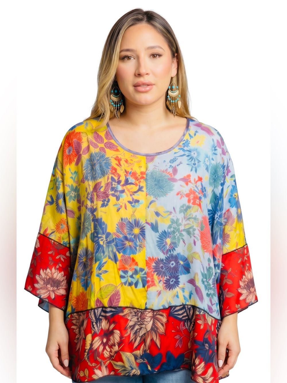 Fleur de Lis Collection Multicolor Floral Tunic/Top